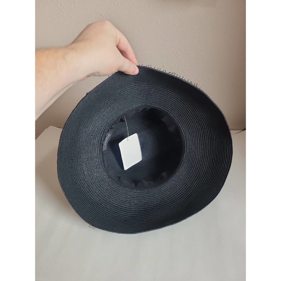 NWT Scala Black Foldable Summer Beach Wide Brim Sun Straw Hat Womans One Size - Picture 2 of 5